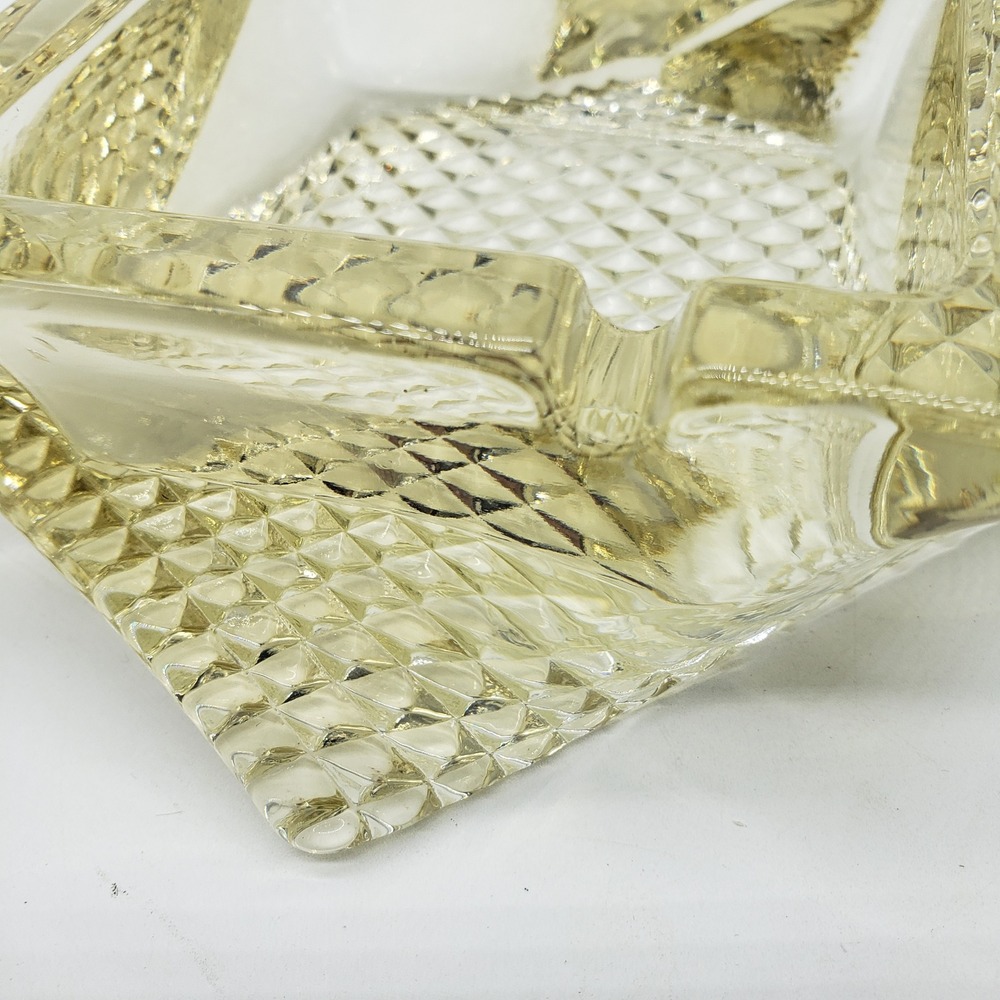 VTG Twisted Square Amber Yellow Glass Ashtray Heavy Waffle Base MCM L.E. Smith‎ - Picture 6 of 16
